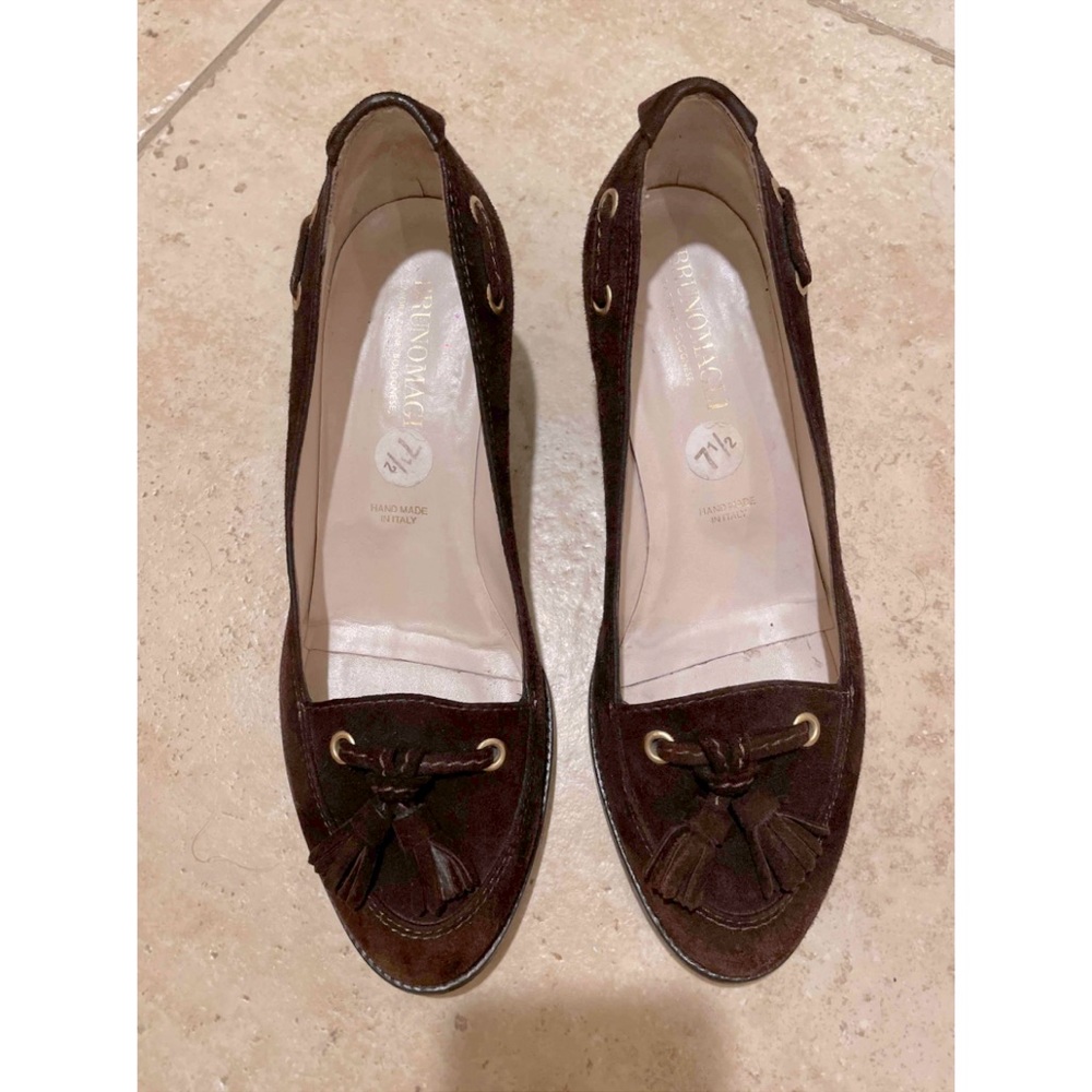 Bruno Magli brown suede block heel pumps